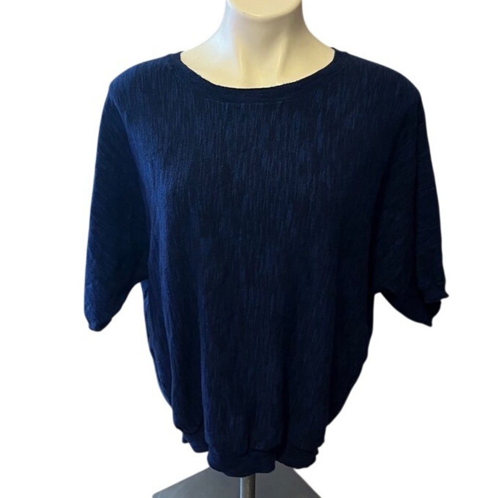 DKNY Jeans Navy Blue Slub Knit Dolman Sleeve Top Crew Neck Large